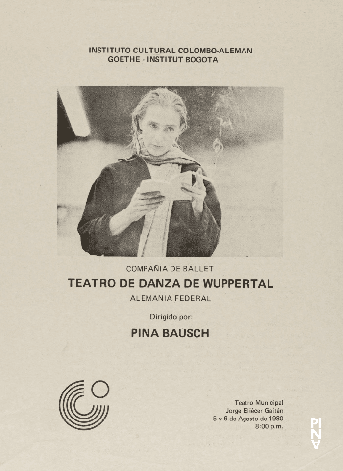 Abendzettel zu „Café Müller“, „Das Frühlingsopfer“, „Der zweite Frühling“ und „Kontakthof“ von Pina Bausch mit Tanztheater Wuppertal in Bogotá, 05.08.1980–06.08.1980