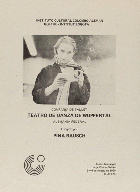 Programme pour « Café Müller », « Le Sacre du printemps », « Der zweite Frühling » et « Kontakthof » de Pina Bausch avec Tanztheater Wuppertal à Bogotá, 5 août 1980 – 6 août 1980