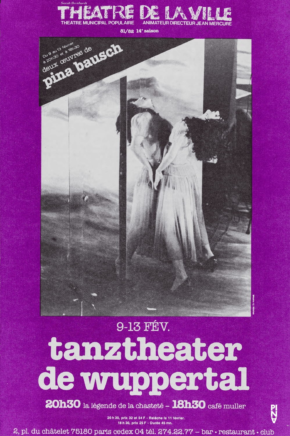 Programmheft zu „Café Müller“ und „Keuschheitslegende“ von Pina Bausch mit Tanztheater Wuppertal in Paris, 09.02.1982–13.02.1982