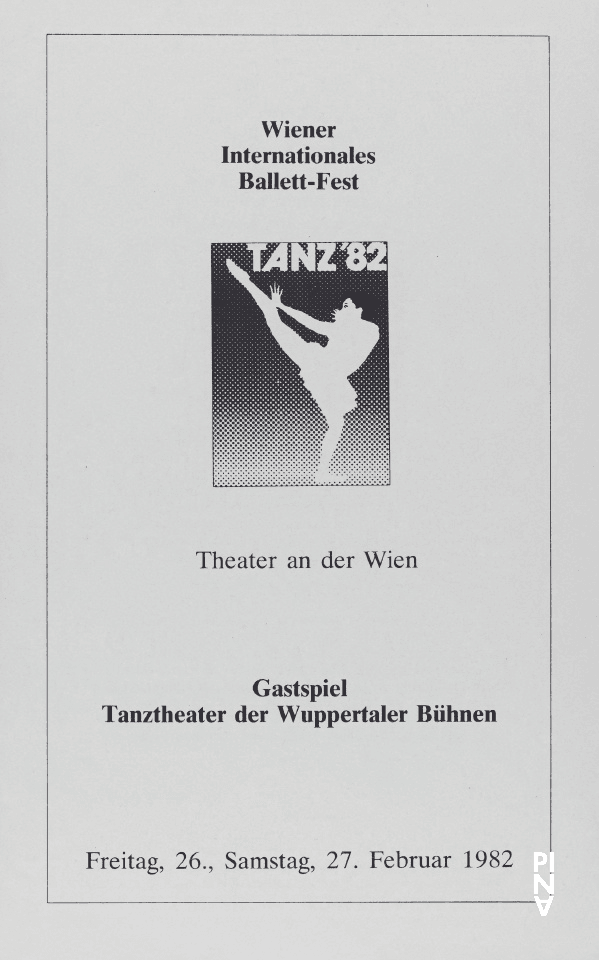 Abendzettel zu „Café Müller“ und „Das Frühlingsopfer“ von Pina Bausch mit Tanztheater Wuppertal in Wien, 26.02.1982–27.02.1982