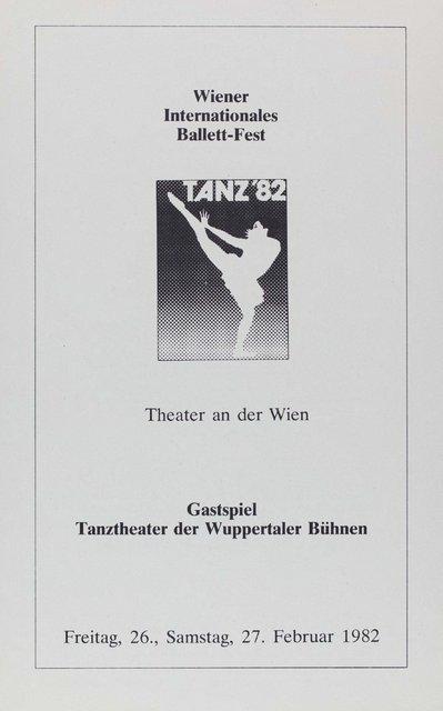 Abendzettel zu „Café Müller“ und „Das Frühlingsopfer“ von Pina Bausch mit Tanztheater Wuppertal in Wien, 26.02.1982–27.02.1982