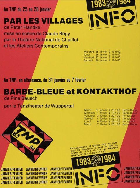Short term programme for “Bluebeard. While Listening to a Tape Recording of Béla Bartók's Opera "Duke Bluebeard's Castle"” and “Kontakthof” by Pina Bausch with Tanztheater Wuppertal in in Lyon, 01/31/1984 – 02/07/1984