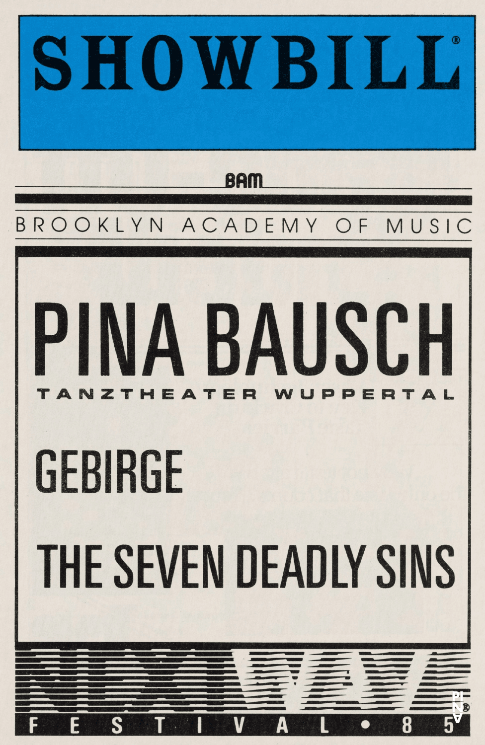 Programmheft zu „Arien“ und „Kontakthof“ von Pina Bausch mit Tanztheater Wuppertal in New York, 01.10.1985–13.10.1985