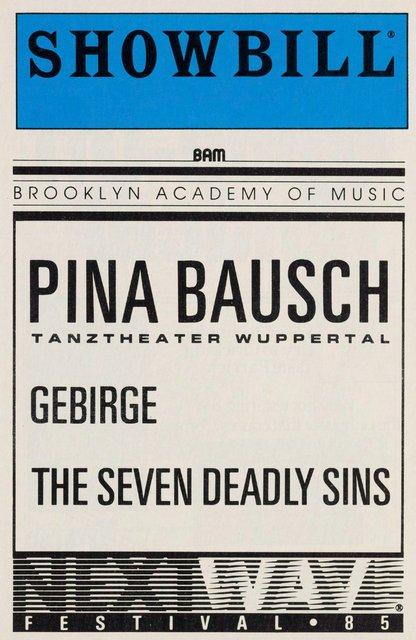 Booklet for “Arien” and “Kontakthof” by Pina Bausch with Tanztheater Wuppertal in in New York, 10/01/1985 – 10/13/1985