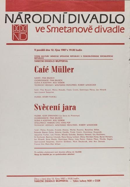 Programme pour « Café Müller » et « Le Sacre du printemps » de Pina Bausch à Prague, 12 oct. 1987 – 13 oct. 1987