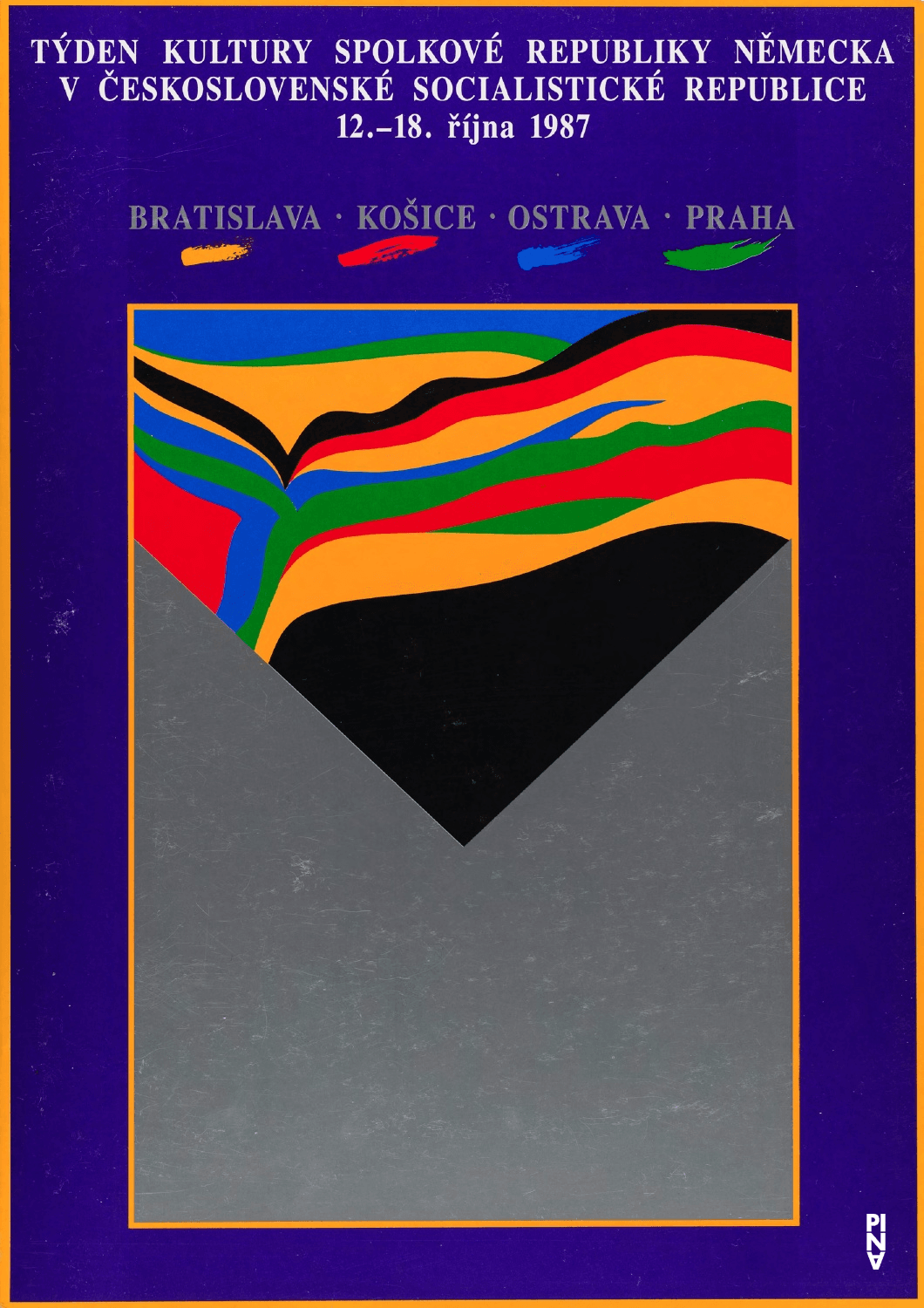 Calendrier des spectacles pour « Café Müller » et « Le Sacre du printemps » de Pina Bausch avec Tanztheater Wuppertal à Košice et Prague, 12 oct. 1987 – 16 oct. 1987