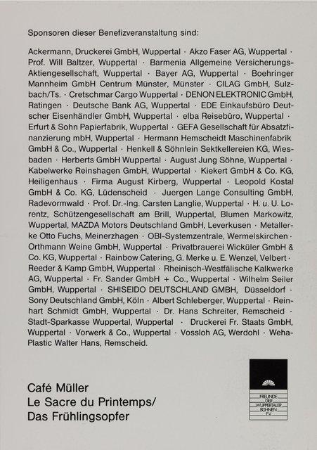 Insert for “The Rite of Spring” and “Café Müller” by Pina Bausch with Tanztheater Wuppertal in in Wuppertal, June 9, 1993