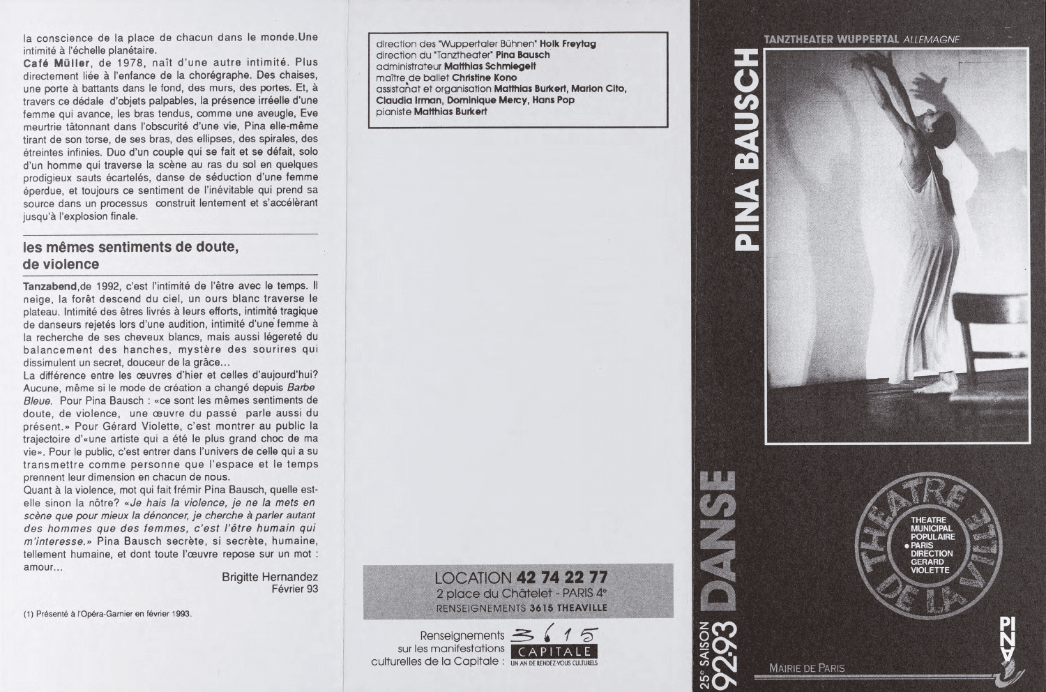 Programme pour « Tanzabend II », « Café Müller » et « Le Sacre du printemps » de Pina Bausch avec Tanztheater Wuppertal à Paris, 15 juin 1993 – 27 juin 1993