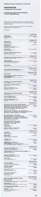 Flyer zu „Kontakthof. Mit Teenagern ab „14““ von Pina Bausch mit Kontakthof-Ensemble Teenager ab ´14, „Kontakthof. Mit Damen und Herren ab „65““ von Pina Bausch mit Kontakthof-Ensemble Damen und Herren ab ´65 und „Café Müller“, „Das Frühlingsopfer“, „Vollmond“ und weiteren von Pina Bausch mit Tanztheater Wuppertal in Düsseldorf, Essen und Wuppertal, 07.11.2008–30.11.2008