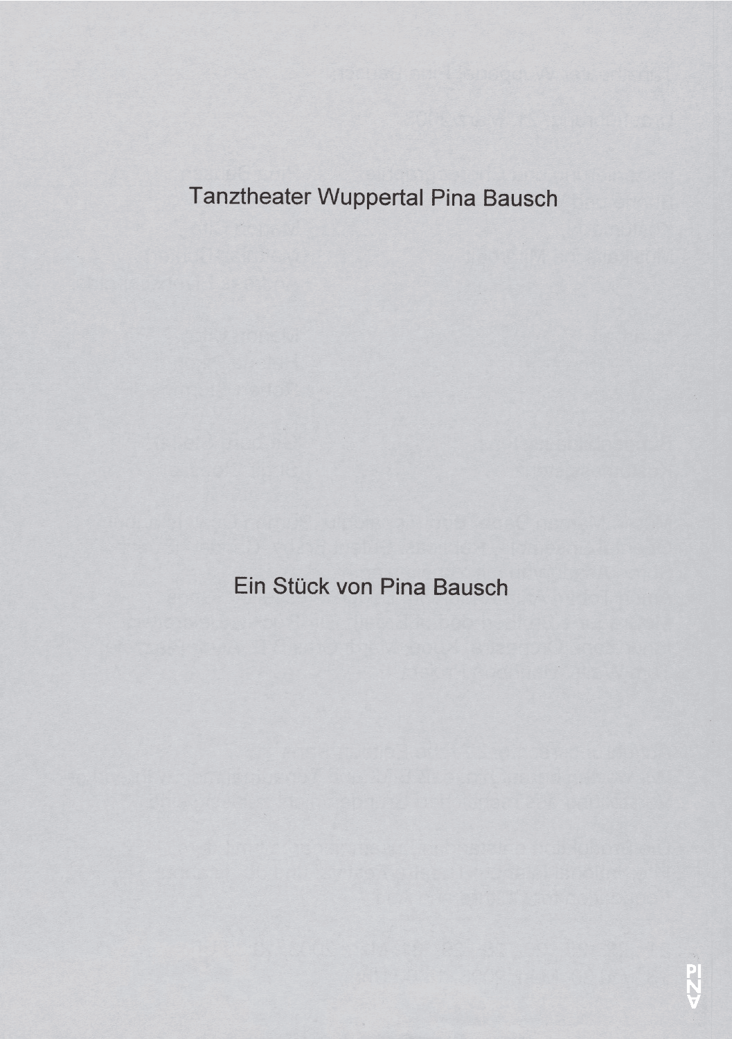 Programme pour « Nefés » de Pina Bausch avec Tanztheater Wuppertal à Wuppertal, 21 mars 2003 – 31 mars 2003