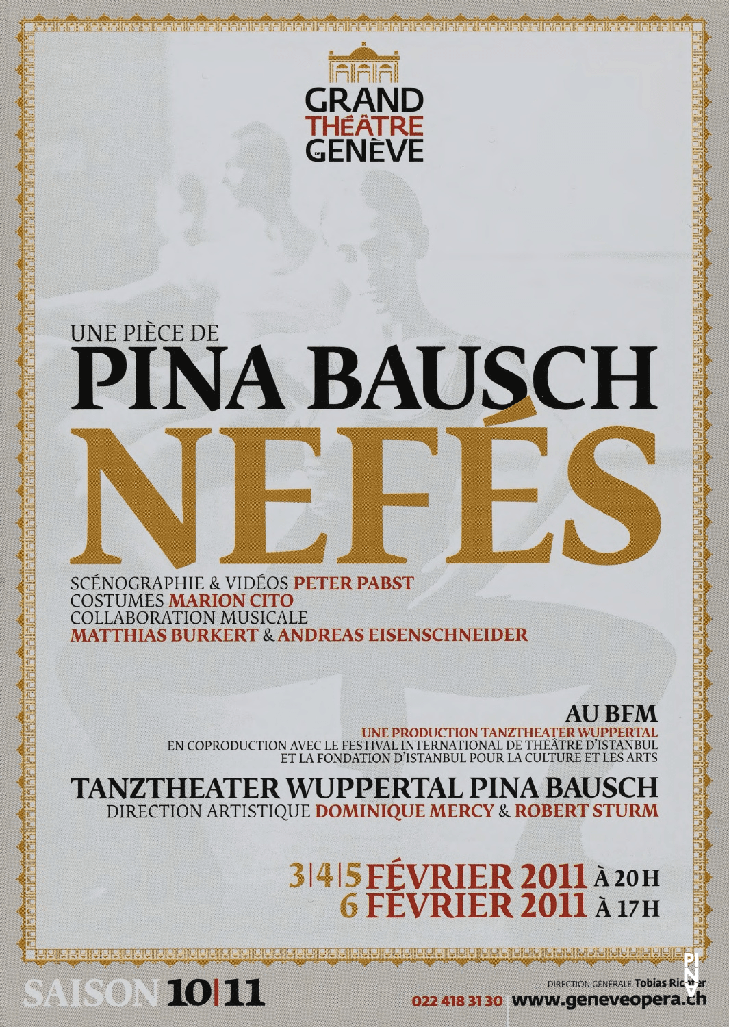Flyer for “Nefés” by Pina Bausch with Tanztheater Wuppertal in in Geneva, 02/03/2011 – 02/06/2011