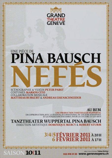 Prospectus pour « Nefés » de Pina Bausch avec Tanztheater Wuppertal à Genève, 3 fév. 2011 – 6 fév. 2011