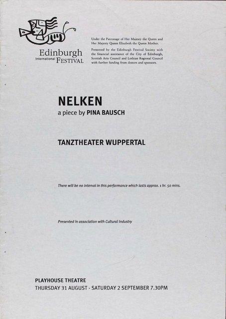 Abendzettel zu „Nelken“ von Pina Bausch mit Tanztheater Wuppertal in Edinburgh, 31.08.1995–02.09.1995