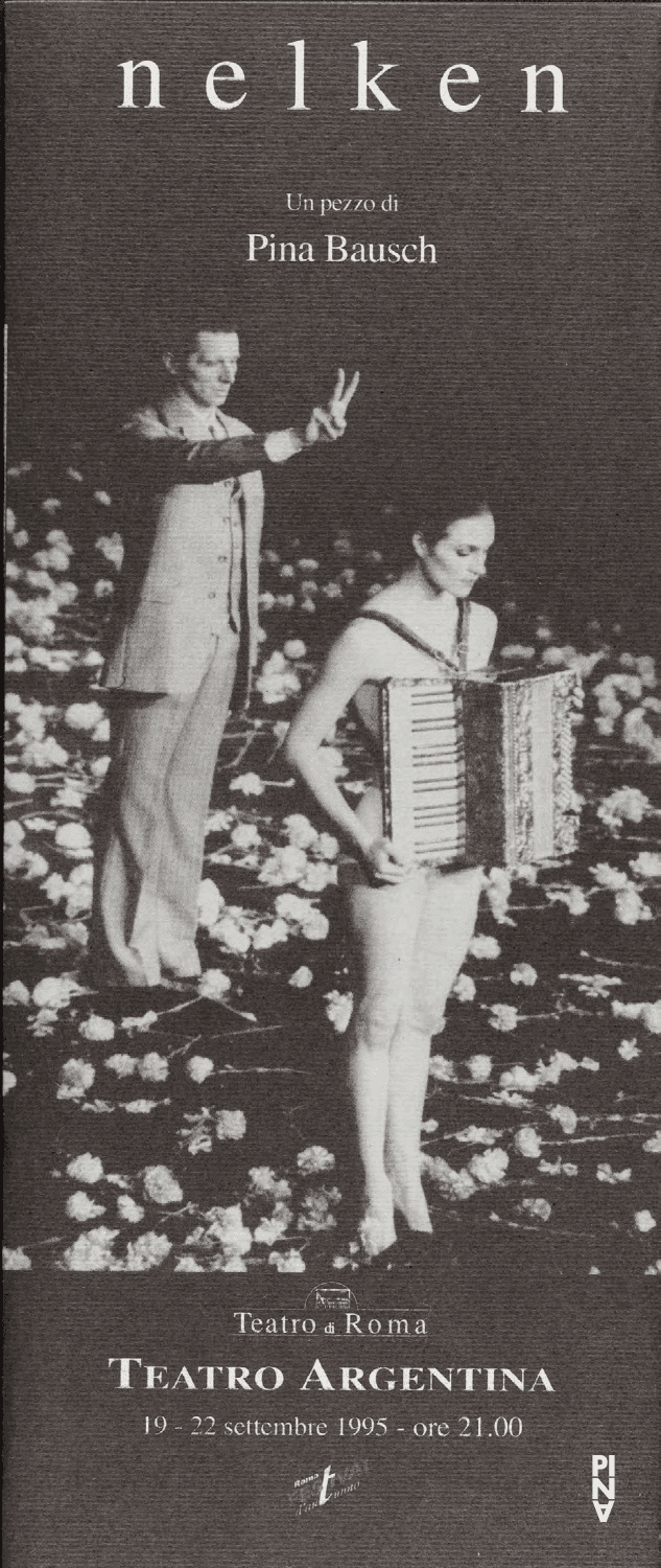 Programme pour « Nelken (Les œillets) » de Pina Bausch avec Tanztheater Wuppertal à Rome, 19 sept. 1995 – 22 sept. 1995