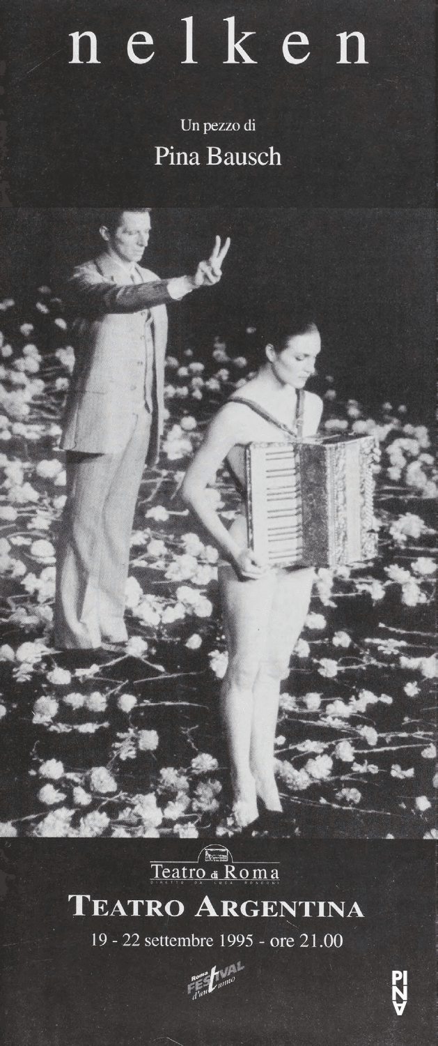 Programme pour « Nelken (Les œillets) » de Pina Bausch avec Tanztheater Wuppertal à Rome, 19 sept. 1995 – 22 sept. 1995