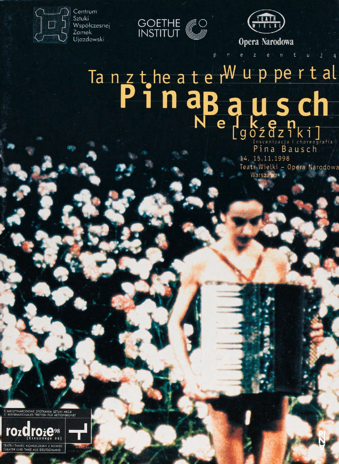 Programme pour « Nelken (Les œillets) » de Pina Bausch avec Tanztheater Wuppertal à Varsovie, 14 nov. 1998 – 15 nov. 1998