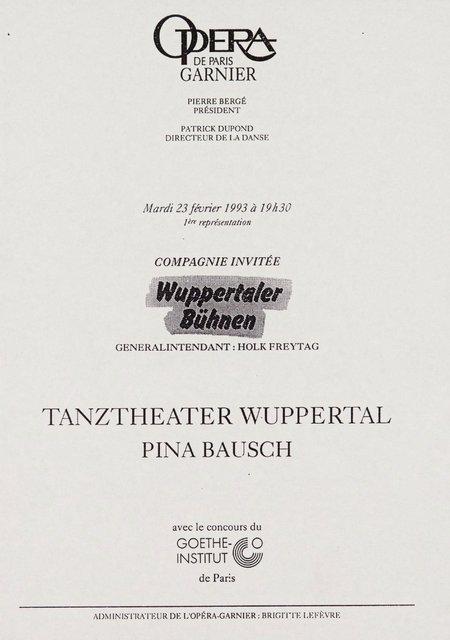 Evening leaflet for “Orpheus und Eurydike” by Pina Bausch with Tanztheater Wuppertal in in Paris, Feb. 23, 1993