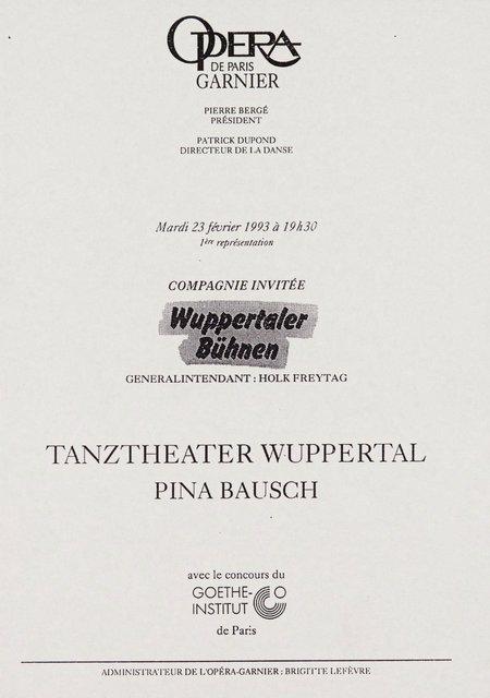 Evening leaflet for “Orpheus und Eurydike” by Pina Bausch with Tanztheater Wuppertal in in Paris, Feb. 23, 1993