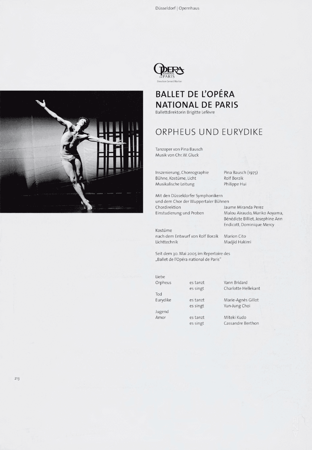 Programme « Orpheus und Eurydike » de Pina Bausch, 7 novembre 2008