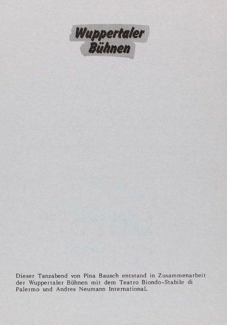 Evening leaflet for “Palermo Palermo” by Pina Bausch with Tanztheater Wuppertal in in Wuppertal, Dec. 17, 1989