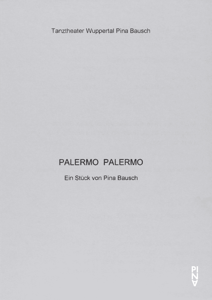 Programme pour « Palermo Palermo » de Pina Bausch avec Tanztheater Wuppertal à Wuppertal, 12 déc. 2002 – 15 déc. 2002