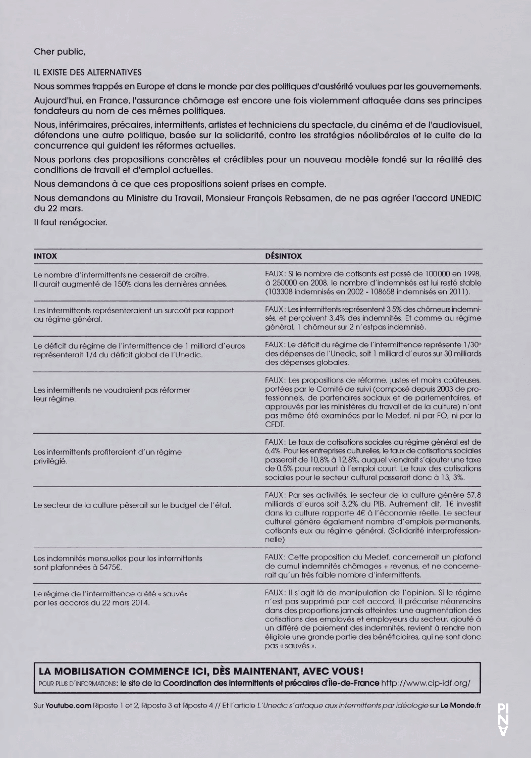 Einlegeblatt zu „Palermo Palermo“ von Pina Bausch mit Tanztheater Wuppertal in Paris, 21.06.2014–08.07.2014