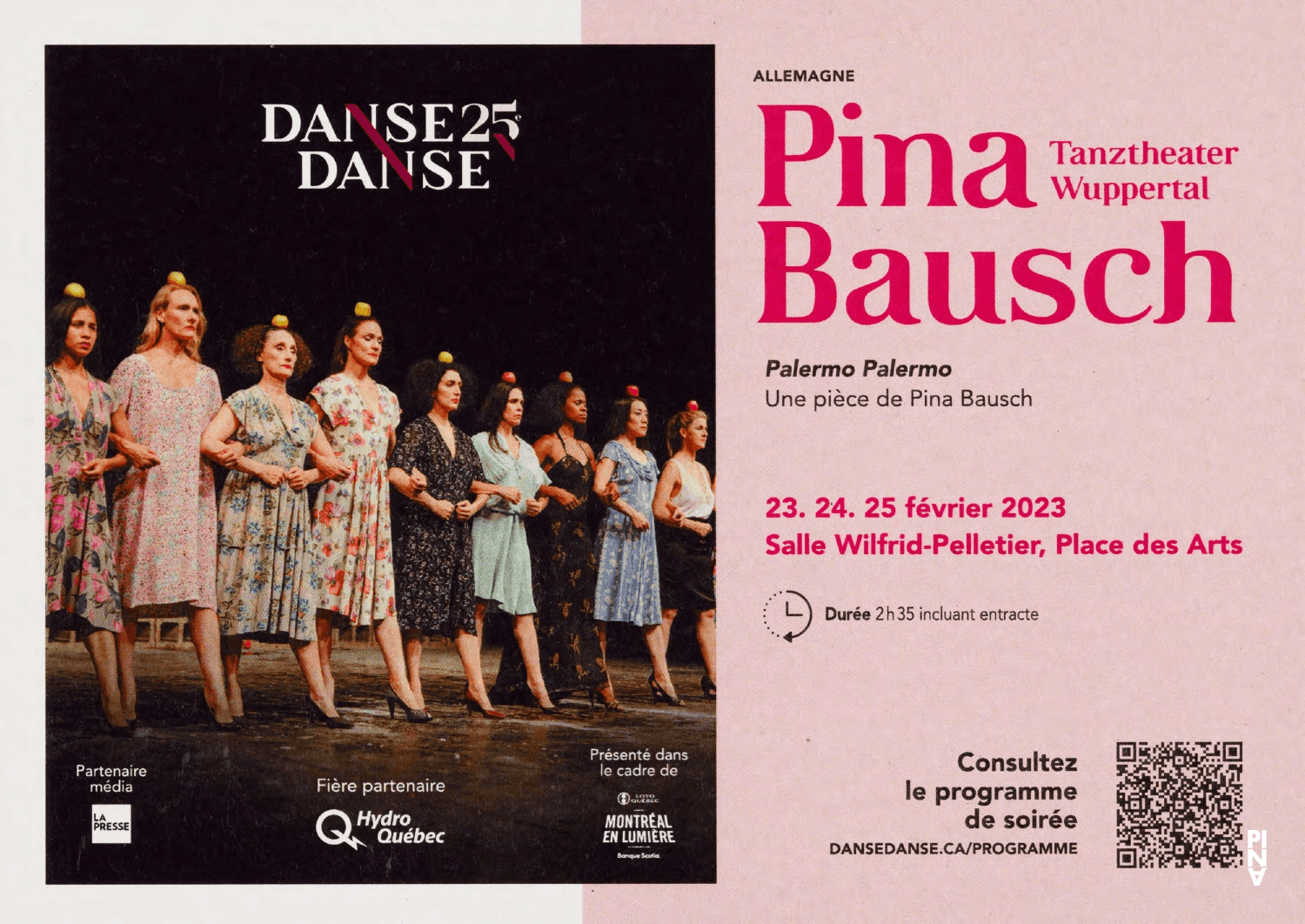 Programme pour « Palermo Palermo » de Pina Bausch avec Tanztheater Wuppertal à Montréal, 23 fév. 2023 – 25 fév. 2023