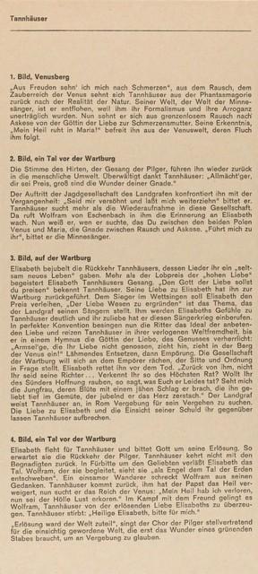 Evening leaflet for “Tannhäuser Bacchanal” by Pina Bausch in in Wuppertal, season 1971/72