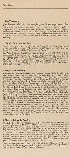 Programme pour « Tannhäuser Bacchanal » de Pina Bausch avec Folkwangballett à Wuppertal, 12 mars 1972