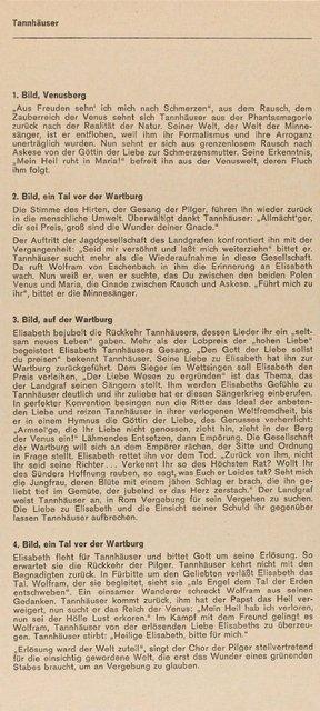 Abendzettel zu „Tannhäuser‑Bacchanal“ von Pina Bausch in Wuppertal, Spielzeit 1971/72