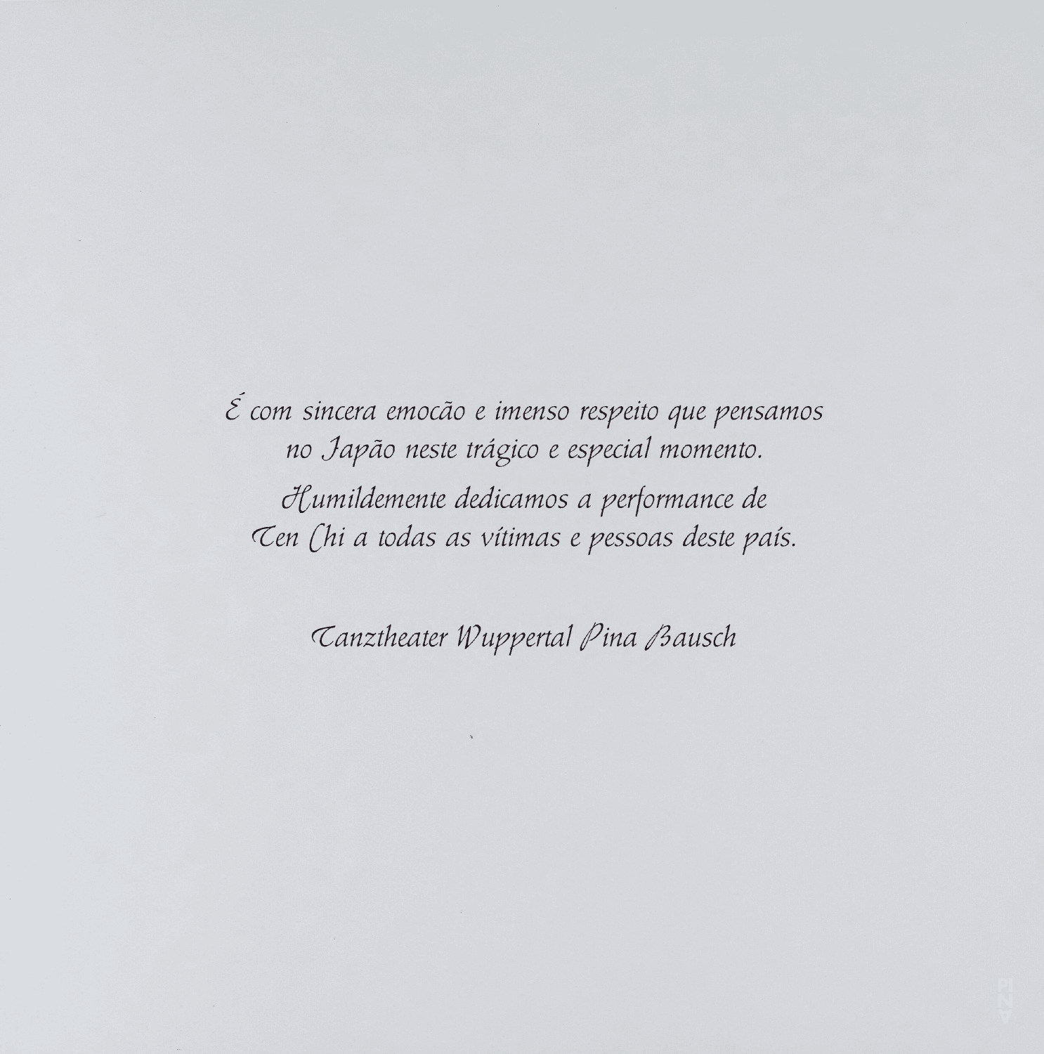 Einlegeblatt zu „Ten Chi“ von Pina Bausch mit Tanztheater Wuppertal in São Paulo, 14.04.2011–19.04.2011