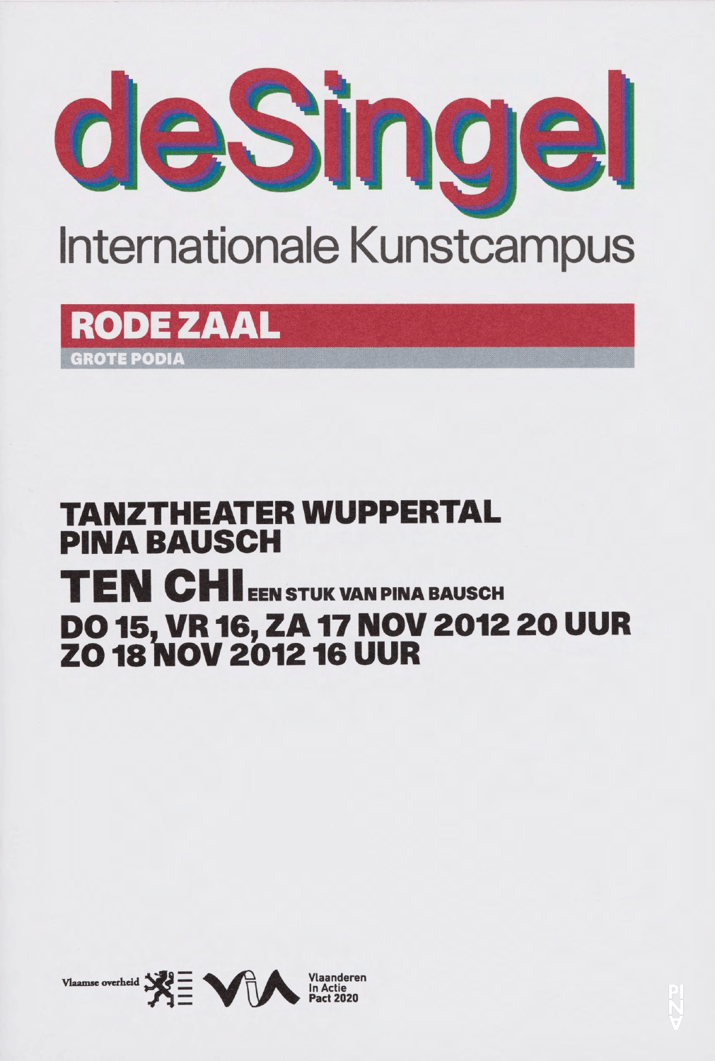 Programmheft zu „Ten Chi“ von Pina Bausch mit Tanztheater Wuppertal in Antwerpen, 15.11.2012–18.11.2012