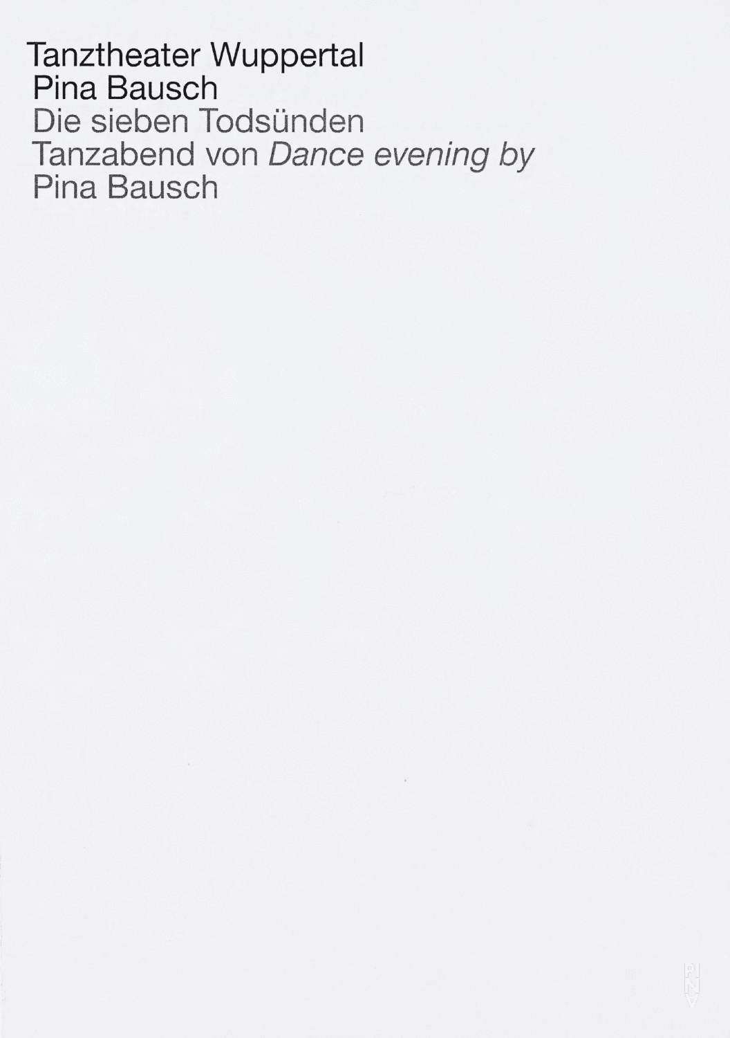 Evening leaflet for “The Seven Deadly Sins” by Pina Bausch with Tanztheater Wuppertal in in Wuppertal, Jan. 21, 2018
