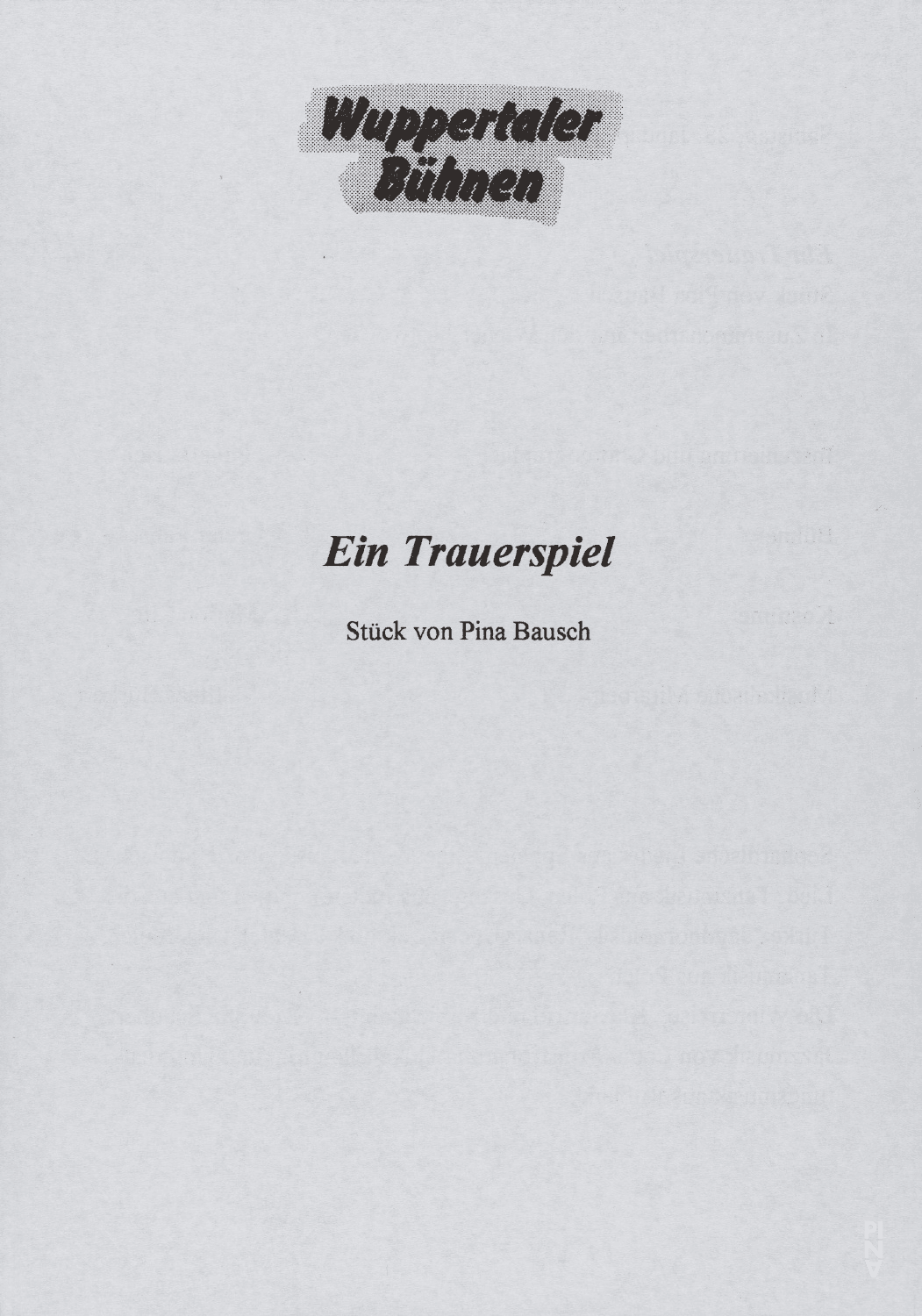 Abendzettel zu „Ein Trauerspiel“ von Pina Bausch mit Tanztheater Wuppertal in Wuppertal, 28.01.1995–29.01.1995