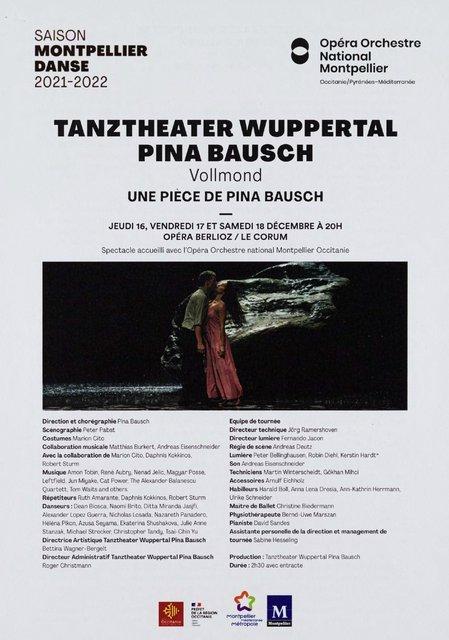 Abendzettel zu „Vollmond“ von Pina Bausch mit Tanztheater Wuppertal in Montpellier, 16.12.2021–18.12.2021