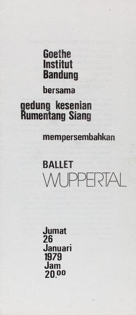 Programme pour « Der zweite Frühling », « Le Sacre du printemps » et « Wind von West » de Pina Bausch avec Tanztheater Wuppertal à Jakarta, 26 janvier 1979