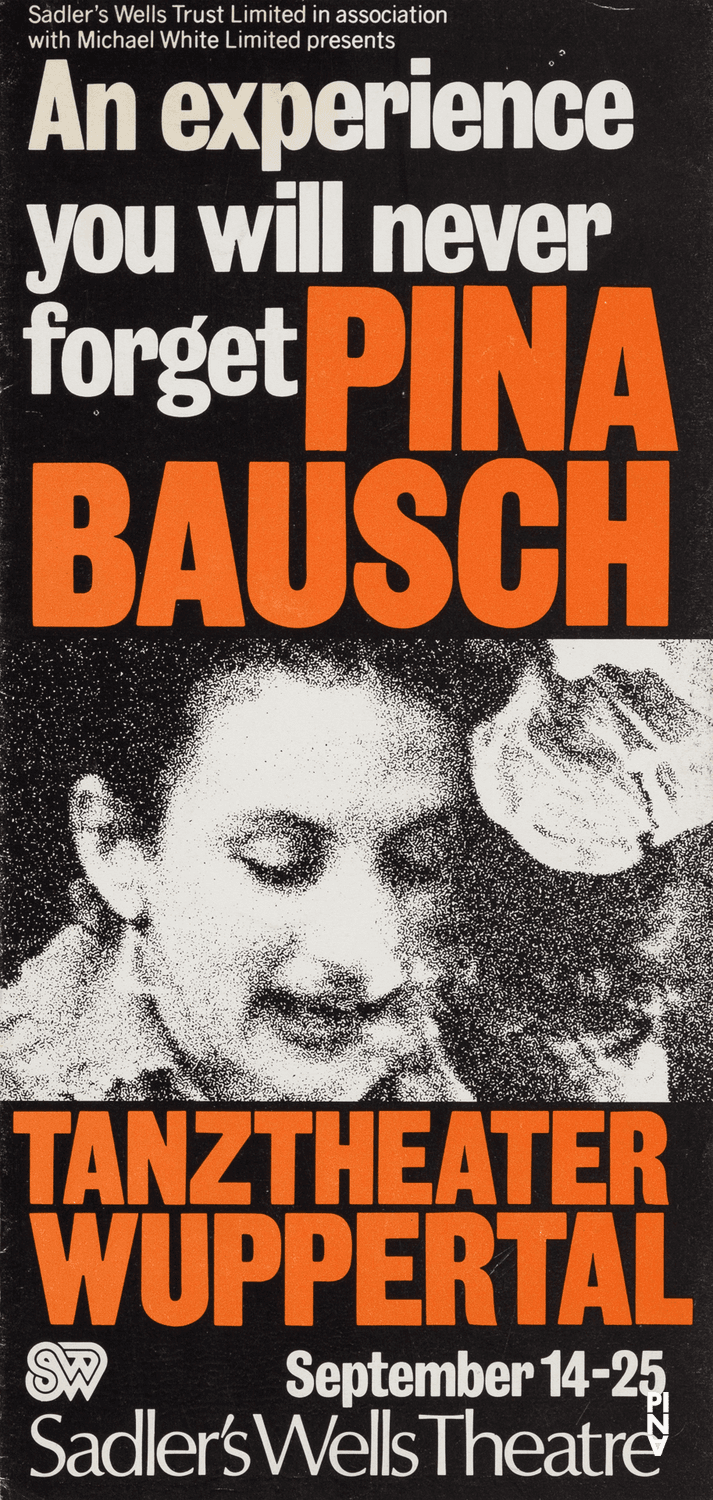 Prospectus pour « 1980 – Une pièce de Pina Bausch » et « Kontakthof » de Pina Bausch avec Tanztheater Wuppertal à Londres, 14 sept. 1982 – 25 sept. 1982