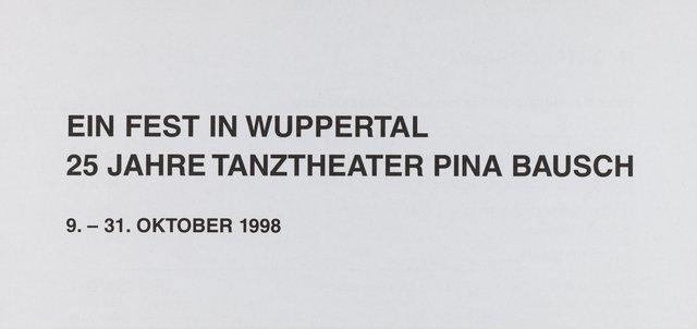Spielplan zu „Iphigenie auf Tauris“, „Arien“, „Nur Du“ und weiteren von Pina Bausch mit Tanztheater Wuppertal in Wuppertal, 09.10.1998–31.10.1998